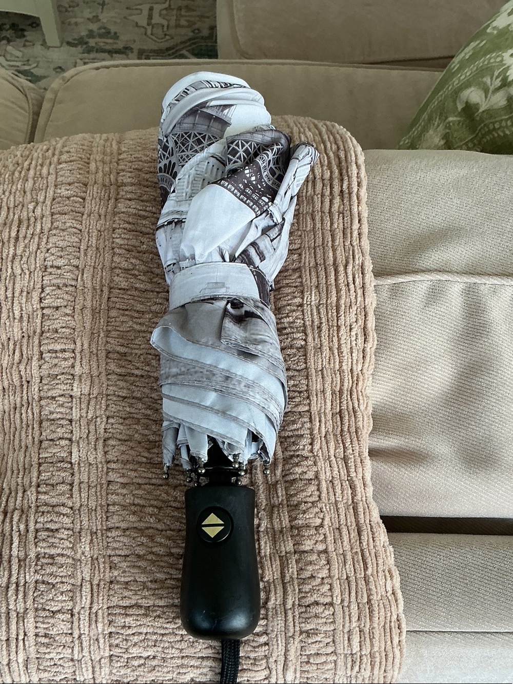 Black Handle Gray Patterned Compact Umbrella - by galleria